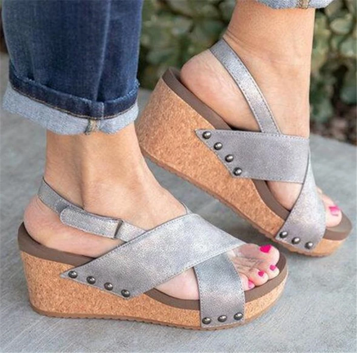 

Summer High Heels Wedges PU Platform Women Sandals Buckle Strap Shoes