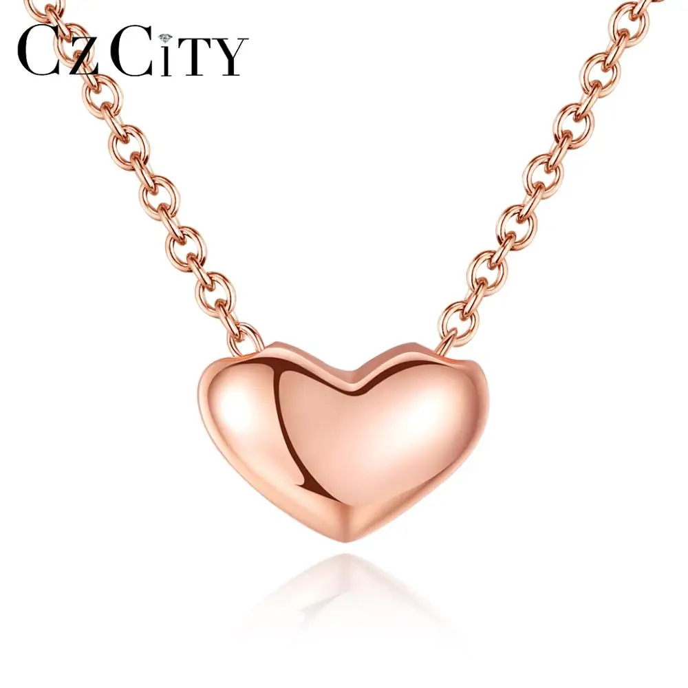 CZCITY Real Silver Heart Pendent Necklace Rose Gold Color Girls Jewelry Cute Korean Stylish Pendants Hearts