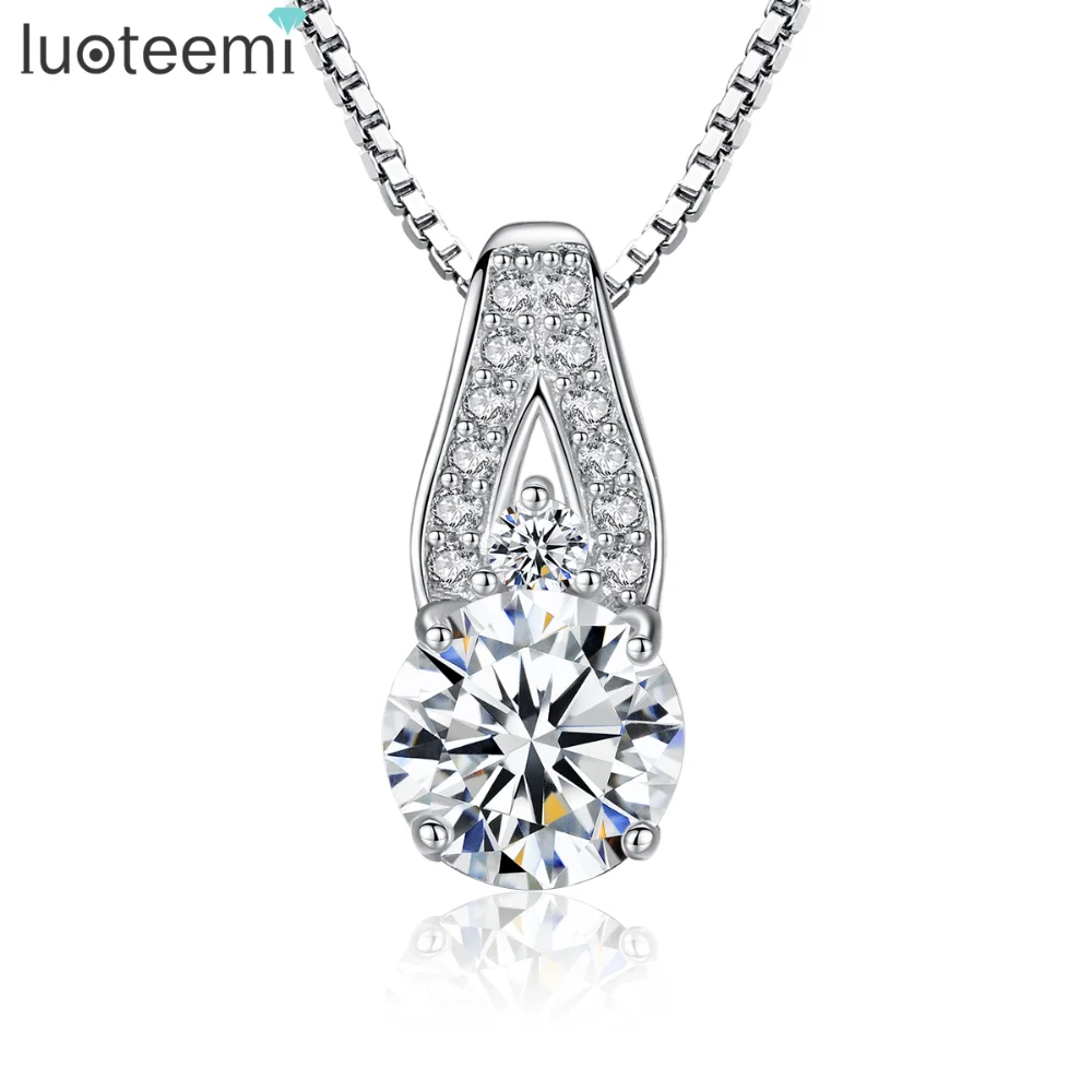 

LUOTEEMI Wholesale 2018 New Fashion Women OL Style Genuine Real 925 Sterling Silver Jewelry Pendant Necklaces