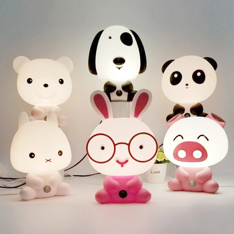 Night Lovely Sleeping Lamp Baby Room Panda/Rabbit/Dog/Bear/Pig/Cat Cartoon Light Kids Bed Lamp Desk Lamp Reading Light for Gifts