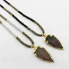 NE2402 Good quality 6mm pyrite,hematite and crystal beaded necklace, jasper arrowhead pendant necklace