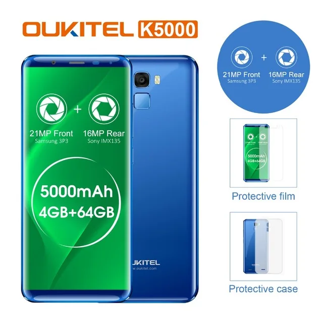 Wholesale Oukitel K5000 18:9 Infinity Display 5.7 HD Android7.0 MTK6750 5000mAh 16MP Fast Charge Finger ID Mobilephone