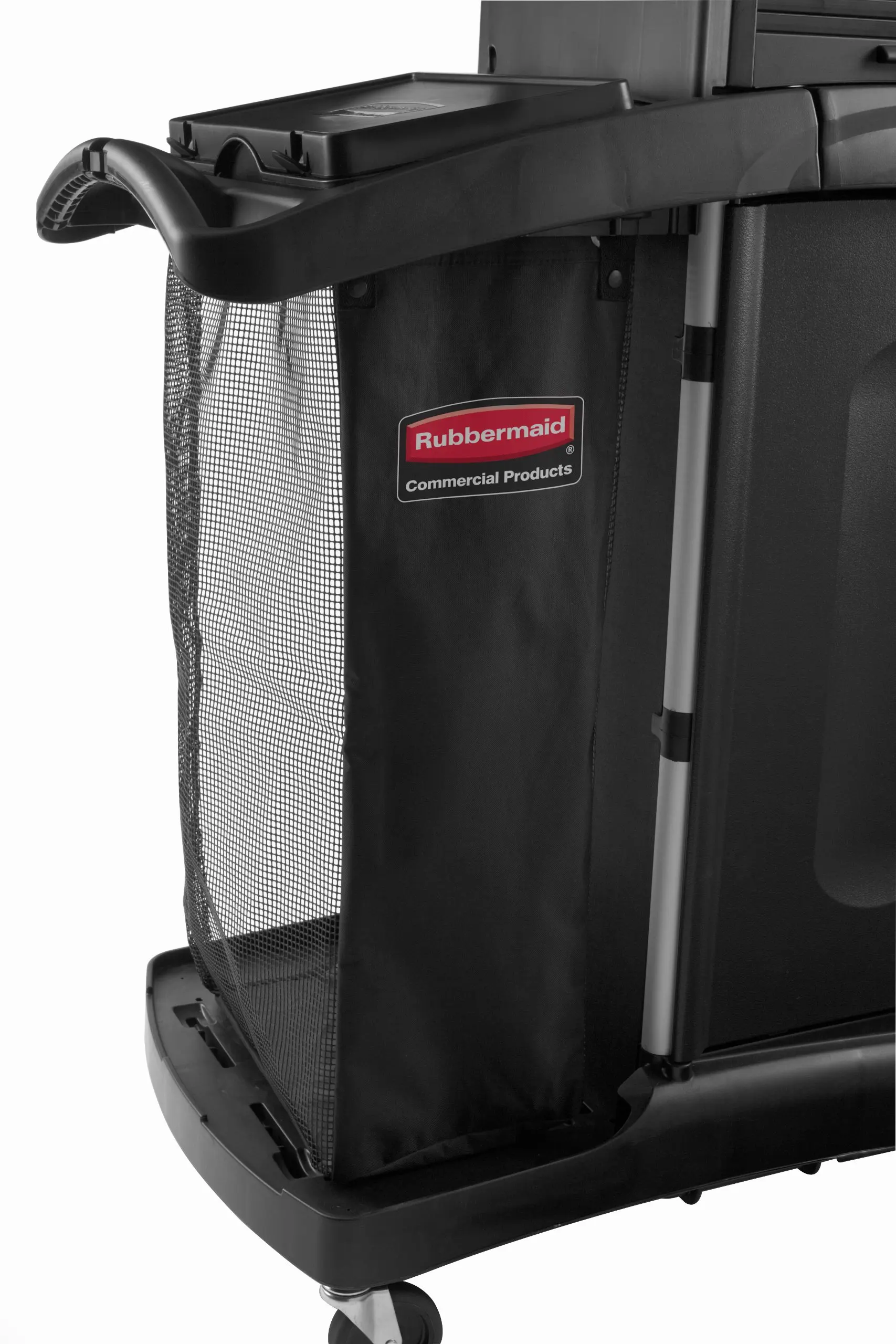 Rubbermaid Commercial Executive Series FG9T9101BLA Mesh Linen Bag Side Load Metal Carts