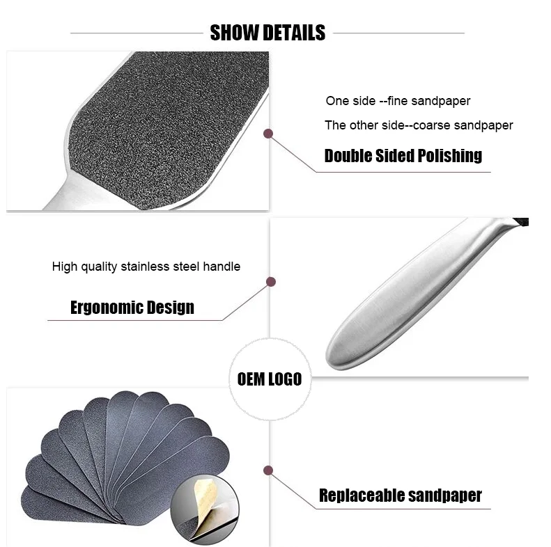 Metal Handle Stainless Steel Pedicure Replaceable Sandpaper Foot File