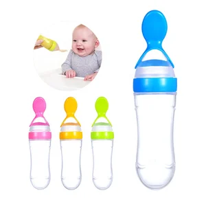 BPA Free 3 Ounce Silicone Squeeze Feeder with Spoon for Baby