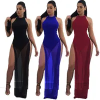 

high quality 3 color sexy split long maxi summer dress for ladies wholesale