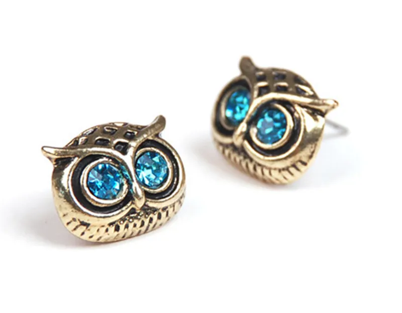 

Bijoux Antique Gold Big Eye Owl Stud Earrings Fashion Jewelry Crystal Earring, Multi color