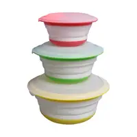 

TPR TPE 3 PCS plastic silicone folding collapsible foldable bowl with lid