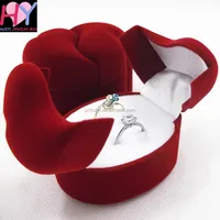 

factory product wedding gift flocked velvet red double ring jewelry box