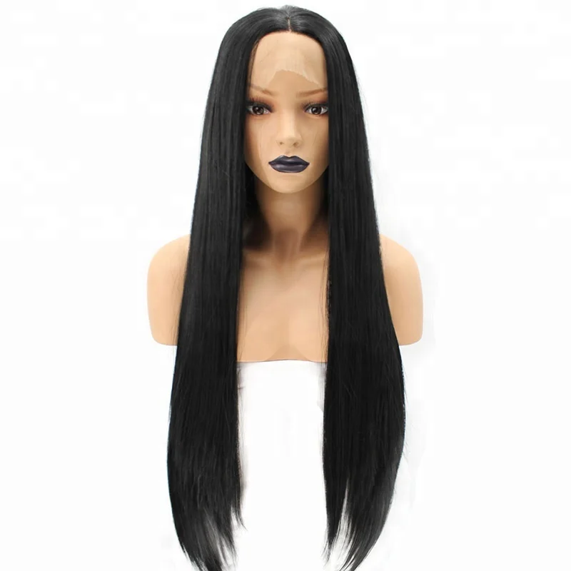 

Anogol High Temperature Fiber Middle Part 1# Black Synthetic Hair Lace Front Wig Glueless Wigs