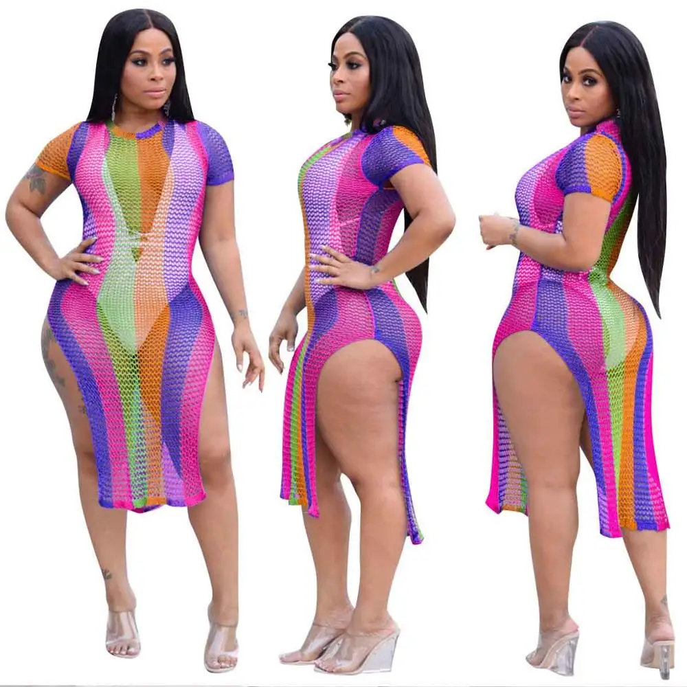 

cheap wholesale colorful hollow out bikini cover up beach dress, Red , purple, rose