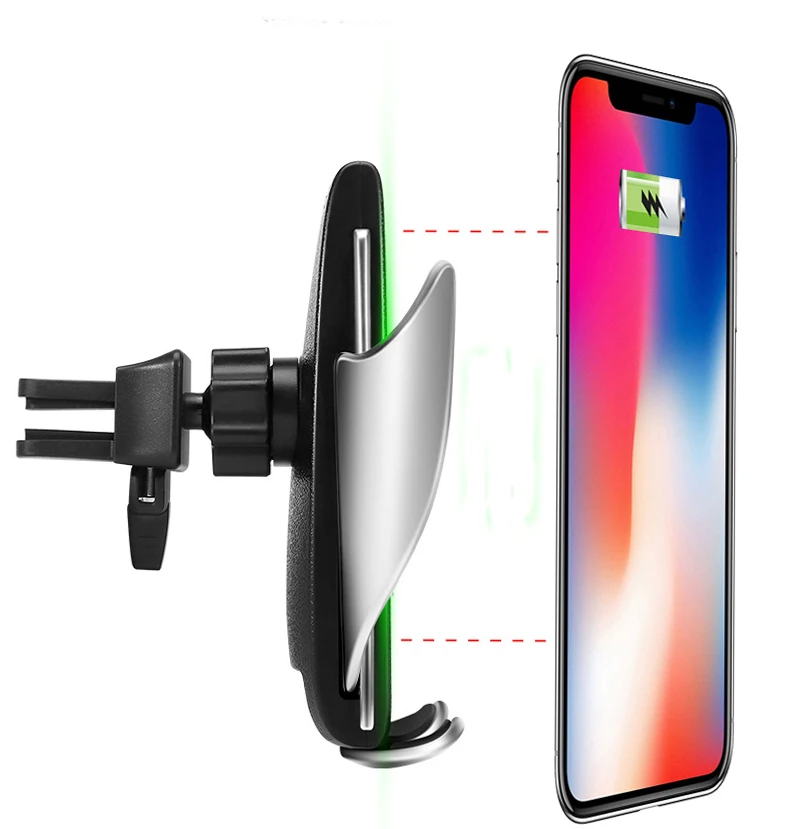 

10W full automatic fast wireless charging for iphone Xs max for Samsung S9 air vent smart sensor car wireless charger, Black