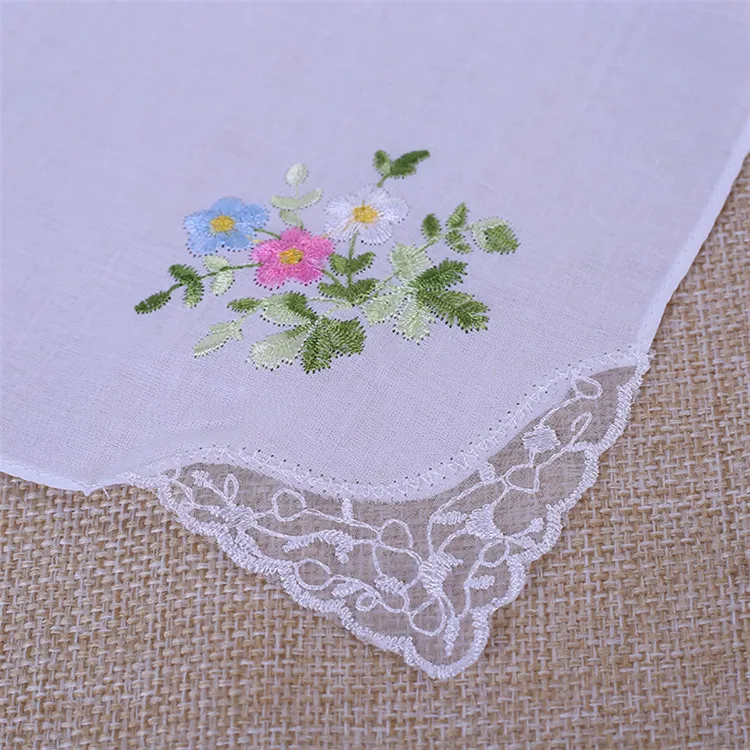
Top selling simple style 100% cotton good quality Jacquard ladies lace handkerchiefs 
