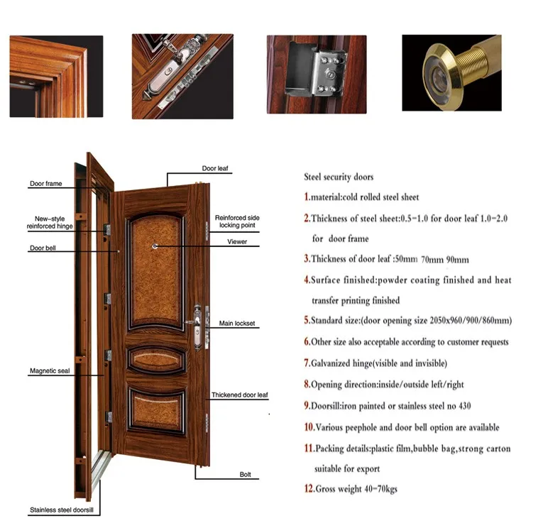 Residential Home Steel Door Main Entrance Cherry Wood Door Main Entrance Cherry Steel Wood