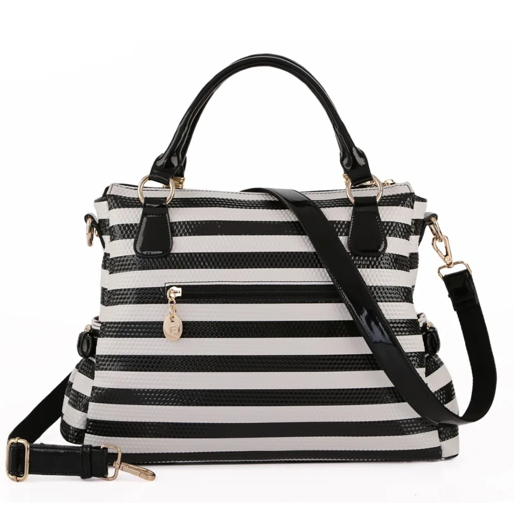 black and white striped purse