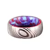 Unique and Do It By Yourself Woodgrain Resin and Mokume Damascus Steel Combined Wedding Women Ring