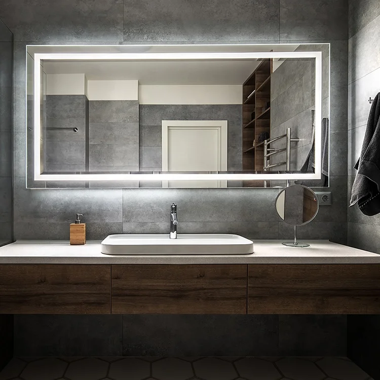 Fogless Shower Mirror Shaving Edge Large Led Lighted Wall Mirror Silver