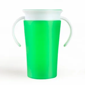 Image of Green/Blue 7 Ounce Baby Drinking Cups Silicone Sipper 360 Sippy Training Cup Baby Trainer Cup With Handle
