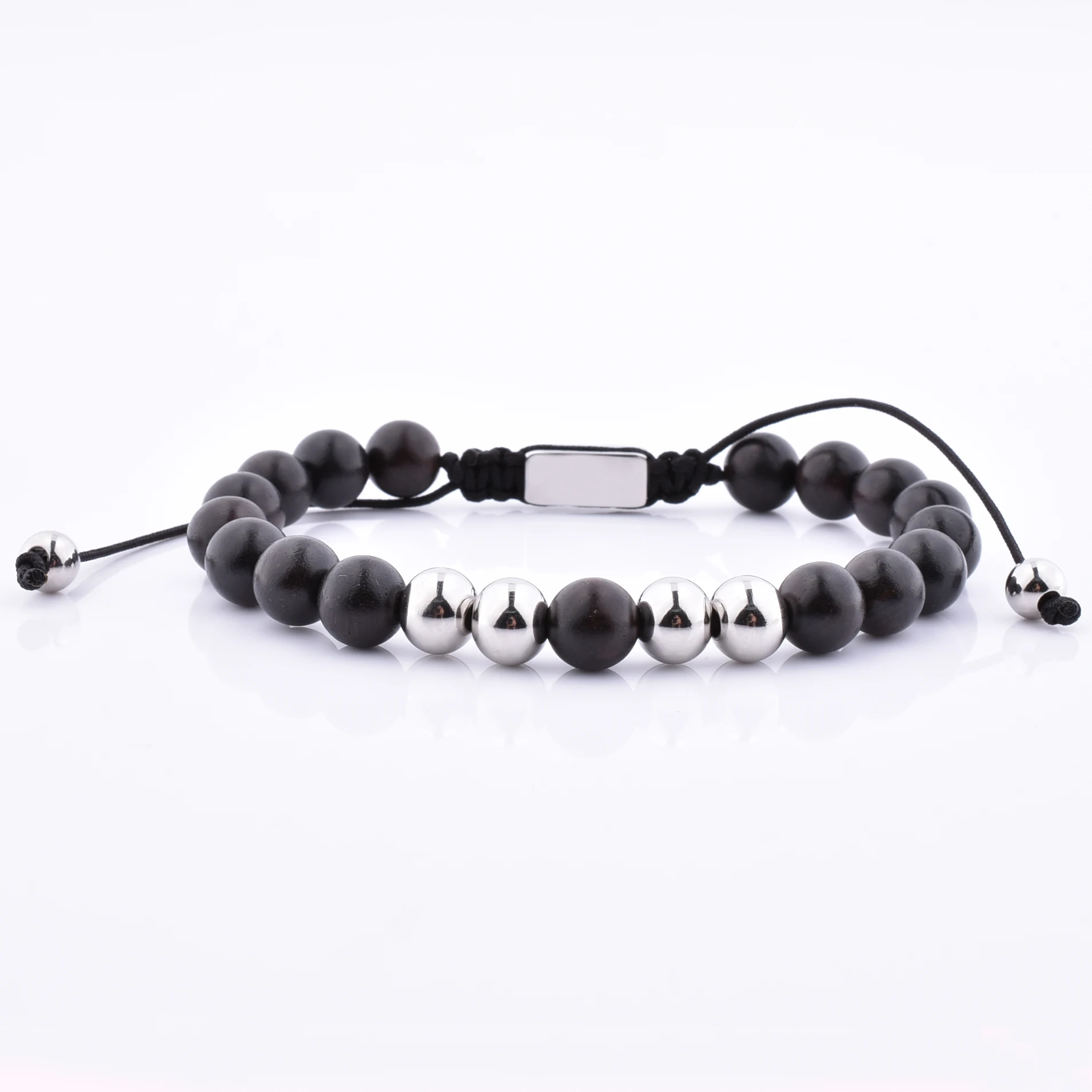 

Wholesale Adjustable Stainless Steel Engraved Charm Wood Gemstone Bracelet