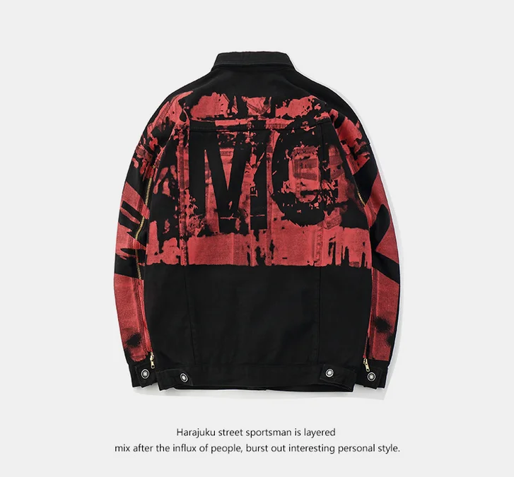 

X86083B wholesalers korean print men's denim jena jacket, As pictures