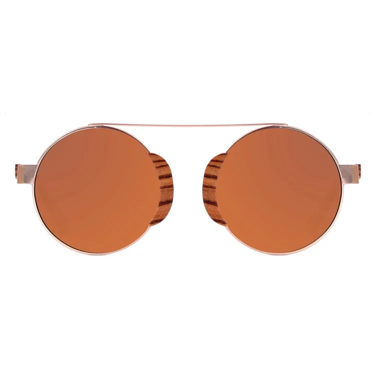 

Round Vintage retro custom wood metal frame sunglasses LS2105