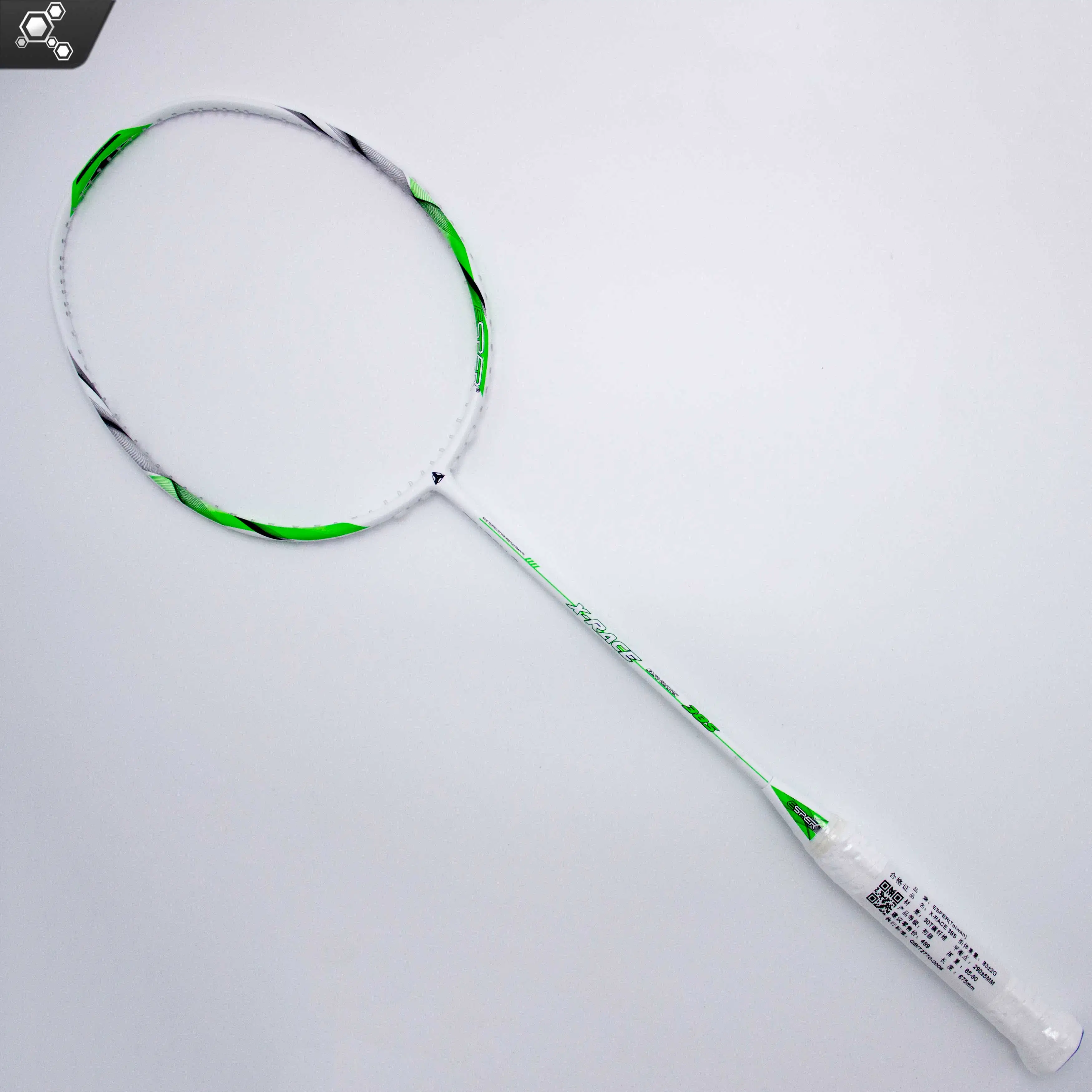 

ESPER 38S- GuangDong Province Manufacture with Japanese Toray Graphite/ Carbon Fiber OEM ODM Customized Badminton Racket, White and green