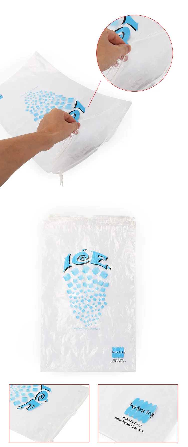 OEM ODM LDPE 8LB 5KG Ice Cube Plastic Bag Reusable With