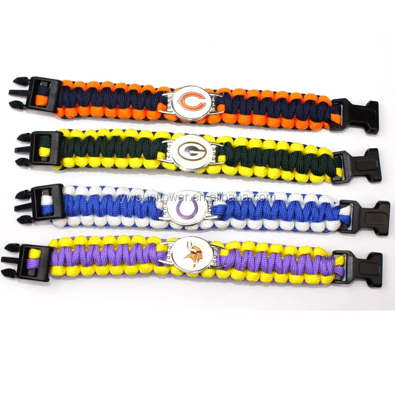 

2019 yiwu factory wholesale charm paracord bracelet with logo, 32 teams flag cowhide leather bracelet wholesale