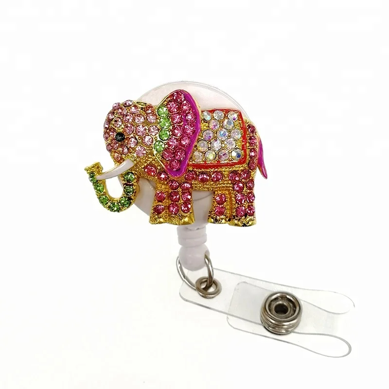 

Free Shipping Rhinestone Animal Elephant Retractable Badge Holder Office Accessory ID Badge Card Holder For Nurse Gift