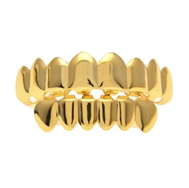 2017 HipHop Bling Bling Men Vampire Golden Cap 8pcs Top 6pcs Bottom Teeth Grillz