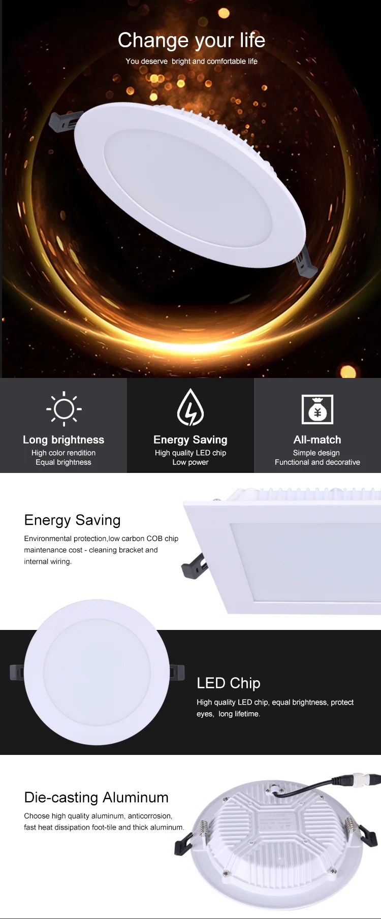 Ultra Thin square round 12W 18W Recessed Round LED Down Light