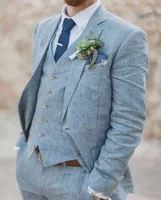 

The latest design linen men's beach summer wedding dress men's groom dance slim fit suit 3 pieces (jacket + pants + vest)