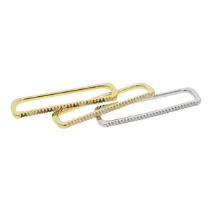 rectangle big micro pave cz women no piercing clip on earring