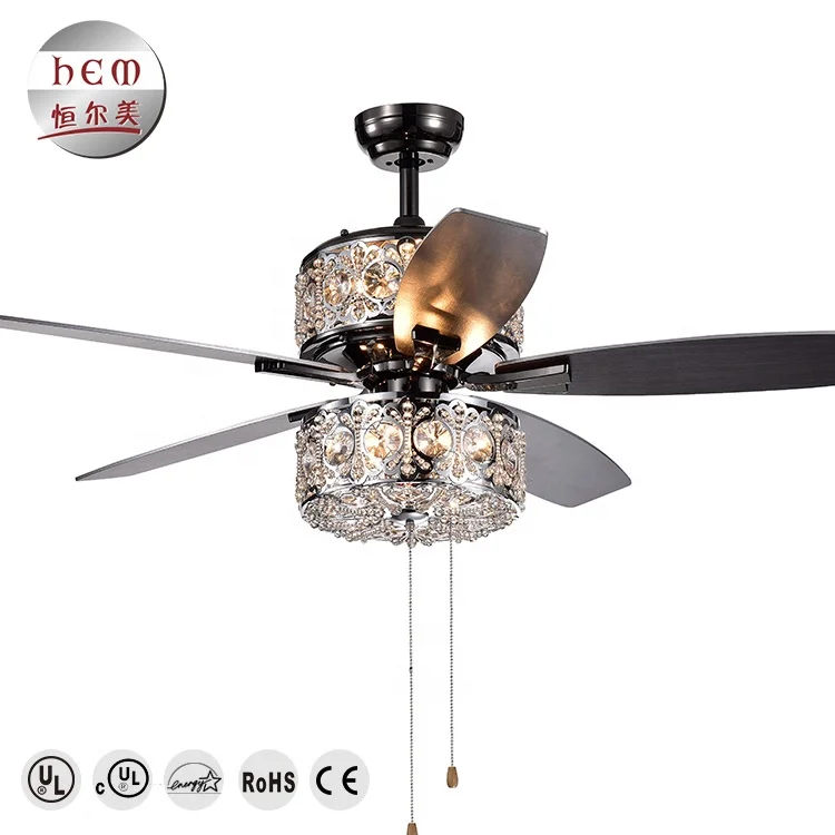 
High quality new design LED crystal lights living room modern fan 
