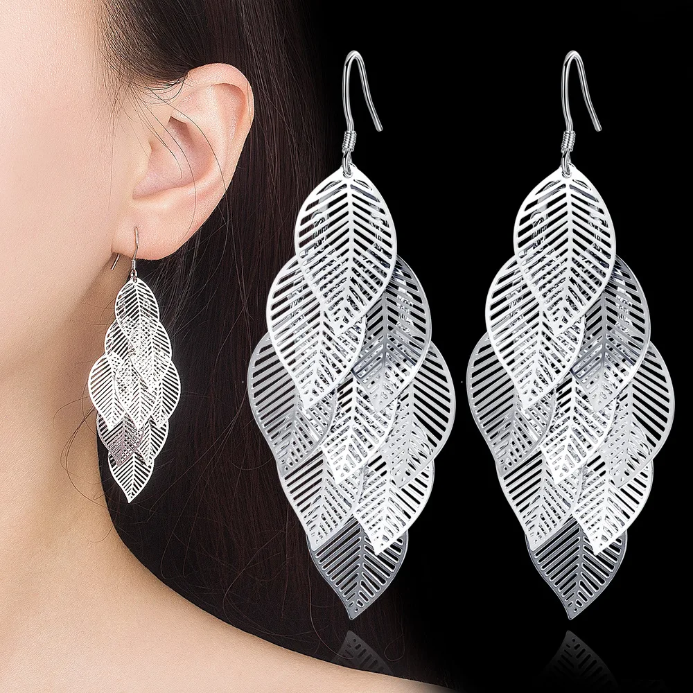 

Fashion silver plated exaggerated long fringed maple earrings earrings