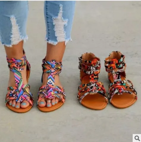 

Women Bohemia Colorful Summer Gladiator Flat Ankle Strap Sandals Shoes Lady Casual Sandals Shoes Plus Size 35-43, As shown