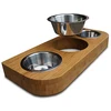 Eco-friendly bamboo stainless steel dog and cat pet feeder double pet bowl sets