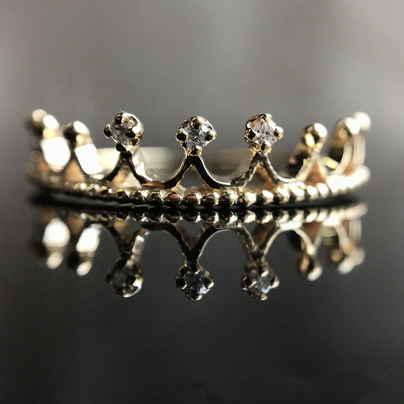 

18K Solid Gold Real Diamond Wedding Crown Ring 1 Gram Gold Ring Designs