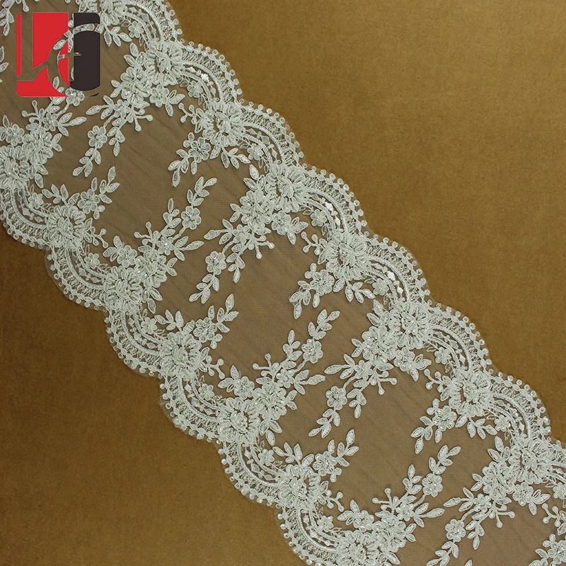 

HC-2232-1 Hechun Double Size White Organza Beaded Lace Bridal Trim, N/a