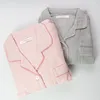 OEM 100% Cotton Sets Women Long Sleeve Striped Pink Pajamas