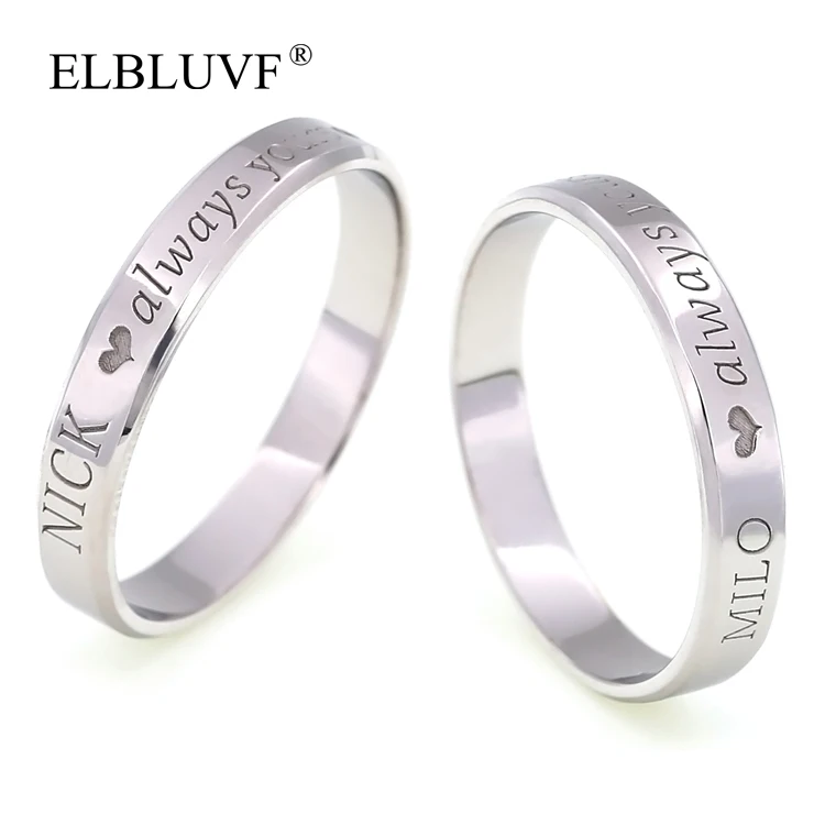 

ELBLUVF 925 Sterling Silver Set of 2 Couple Personalized Custom Ring Blank Band For Lover Wedding Valentine's day Engagement