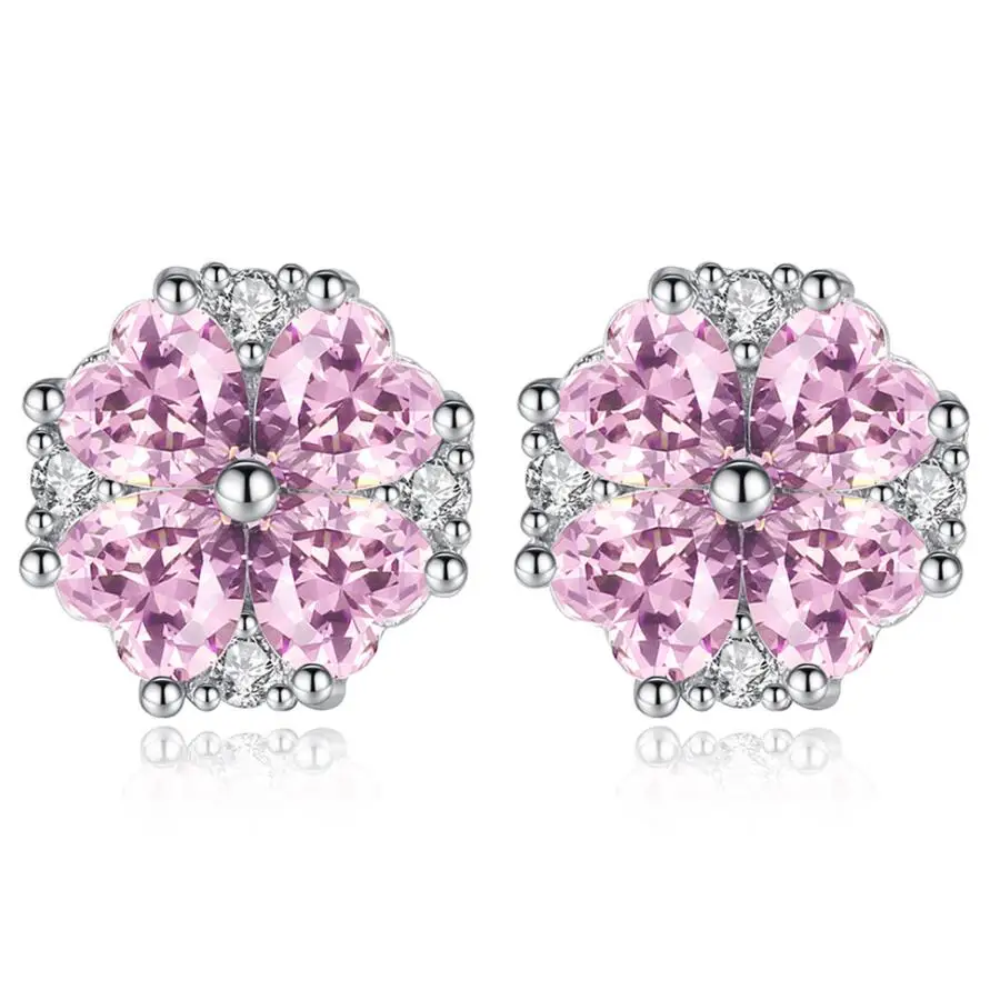 

Fashion temperament pink zircon lucky heart-shaped powder zircon stud earring