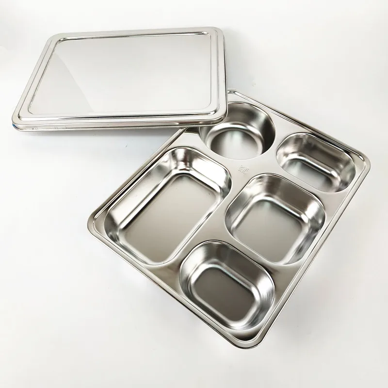 Durable 5 Compartments Rectangular Stainless Steel Kids Children's Tray