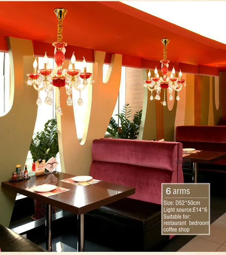 European red glass candle crystal chandelier for romantic bar living room restaurant bedroom wedding room