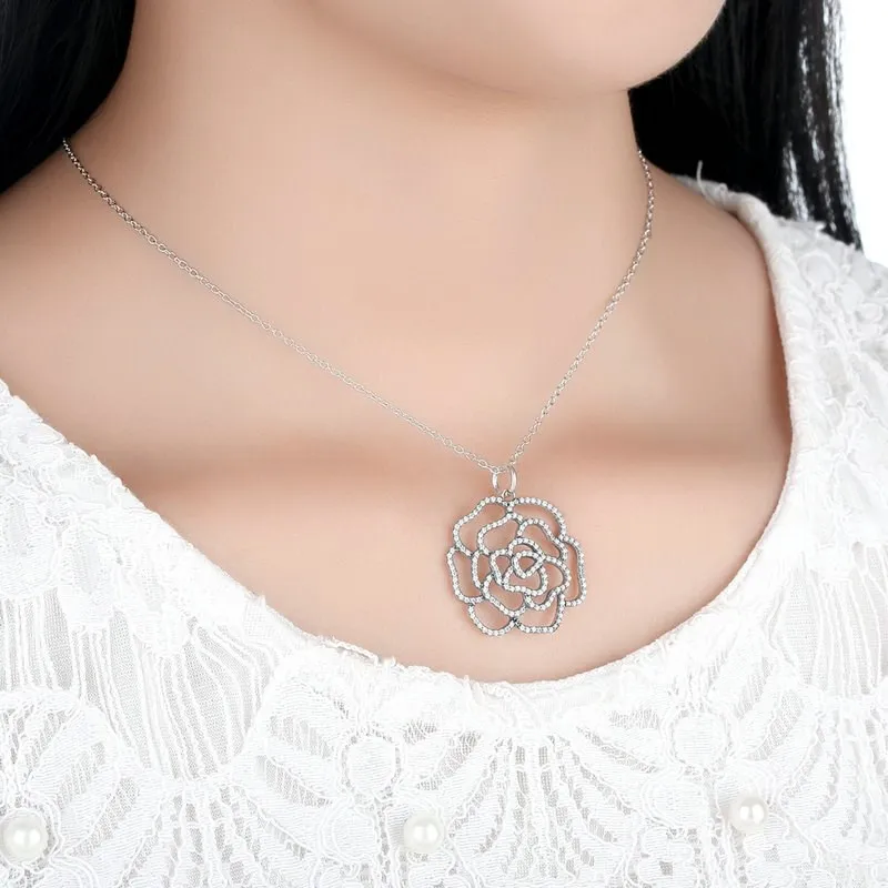 

Shimmering Rose Pendant Accessories Women 925 Sterling Silver Statement Necklace
