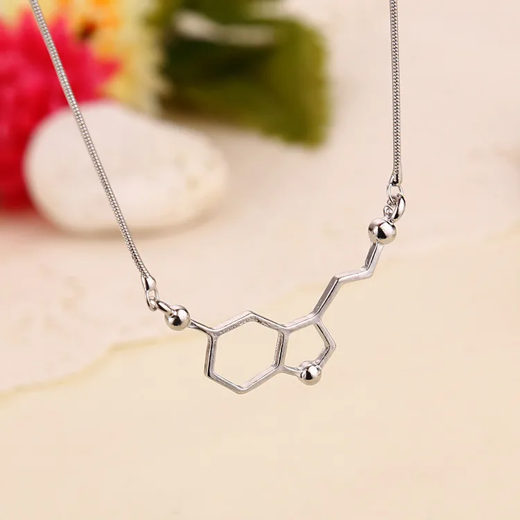 

Hot Sale Unisex Jewellery Gift Fashion Personalised Molecule Pendant Necklace Chemical Structure Molecule Necklace, Silver