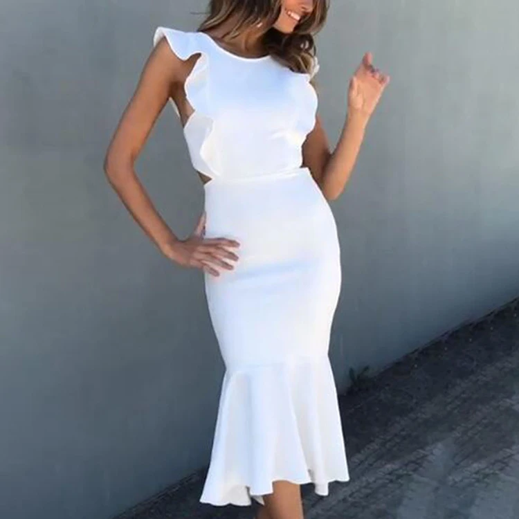 

2019 Colorful ruffle open front backless fashion hot girl sexy club dress