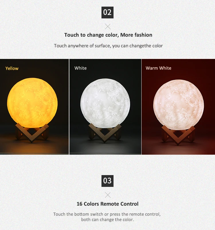 16 colors RGB Remote control romantic 3D print LED luminous full moon light decorative lamp night light