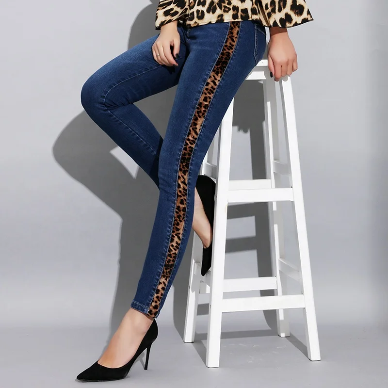 

Women Pants Denim Skinny Jeans With Stripes Woman High Waist Leopard Print Jeans Femme Women's Breeches Trousers Vaqueros Mujer