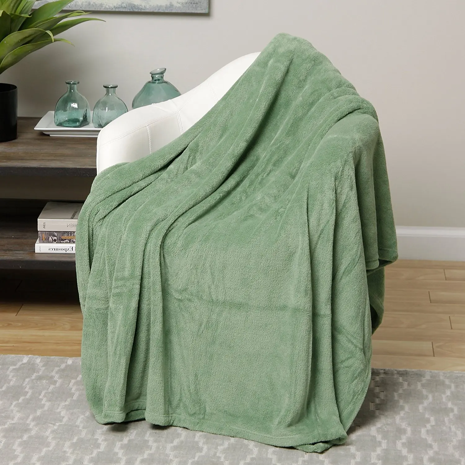 Buy Single Piece Twin Green Throw, Blanket, Microplush, Machine ...